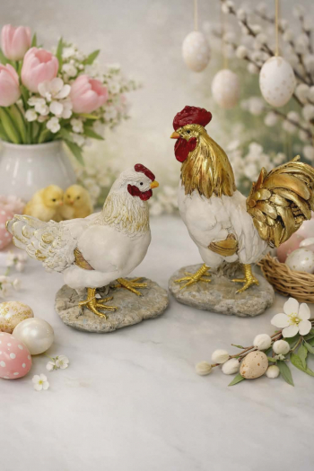 Figúrky sliepka a kohút, svetlé, 7x19x13 cm