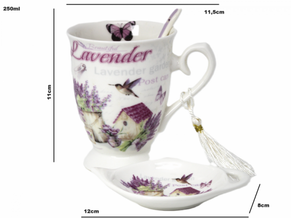 Hrnček s tanierikom a lyžičkou, LAVANDER