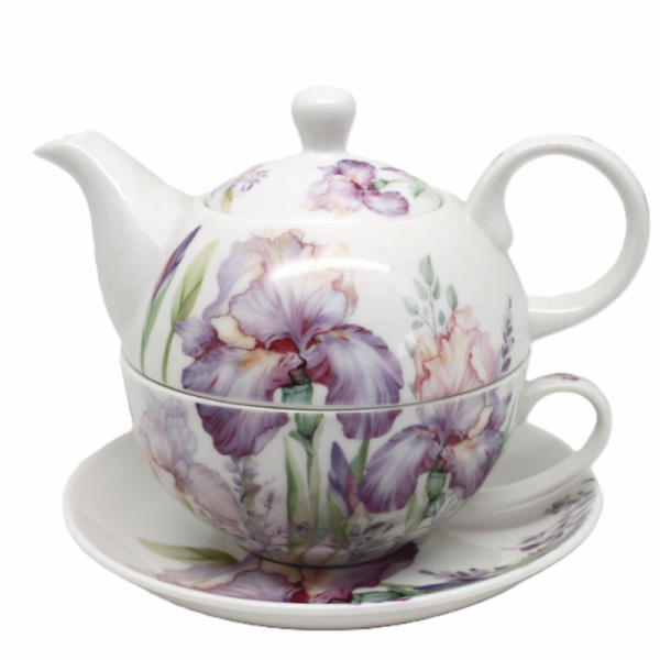 Šálka s podšálkou a čajníkom TEA FOR ONE, dekorovaný, kvetinový