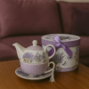 Šálka s podšálkou a čajníkom TEA FOR ONE, dekorovaný, LAVANDA