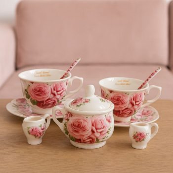 Kávová súprava, kvetinková, svetlá