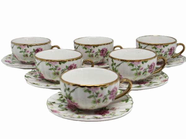 Sada espresso šálok s podšálkami, kvetinové, 6 ks v sade