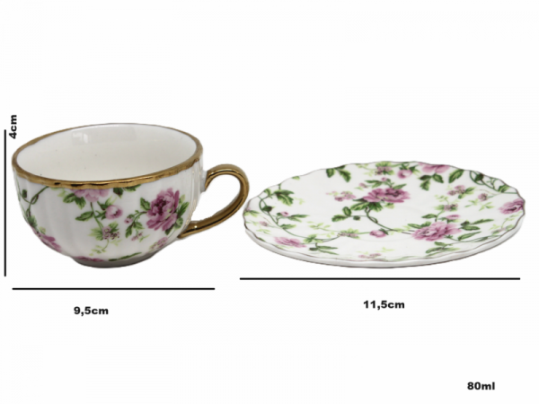 Sada espresso šálok s podšálkami, kvetinové, 6 ks v sade