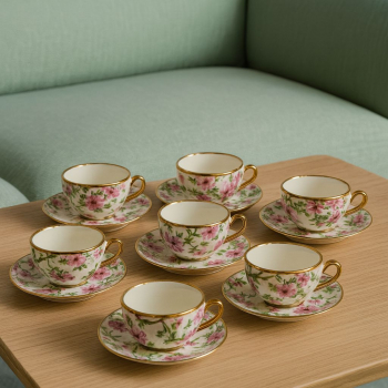 Sada espresso šálok s podšálkami, kvetinové, 6 ks v sade