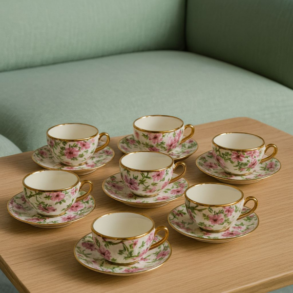 Sada espresso šálok s podšálkami, kvetinové, 6 ks v sade