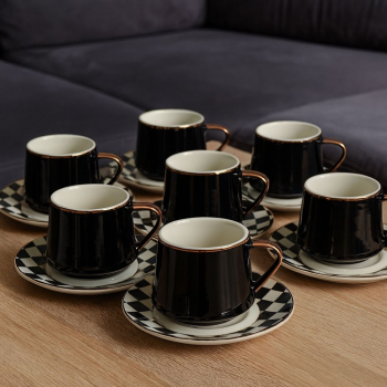 Sada šálok s podšálkami, tmavé, 6 ks v sade