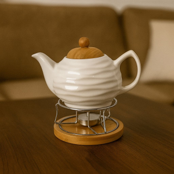 Čajník so zohrievačom, biely