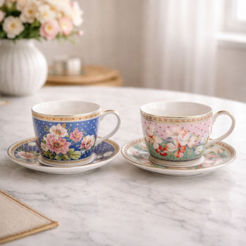 Sada  šálok s podšálkou, farebné, 2 ks v sade