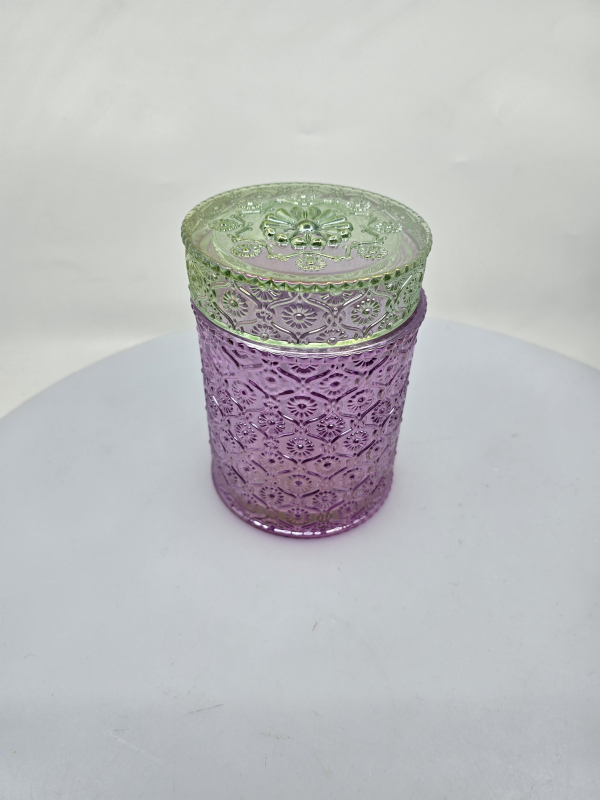 Sklenená nádoba, fialovo-zelenkavá, 10x14 cm