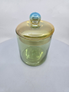 Sklenená nádoba, zelenkavá so zlatým vrchnákom, 12x12x18 cm