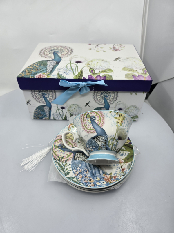 Šálka s podšálkou, farebná, dekorovaná, sada 2 kusov