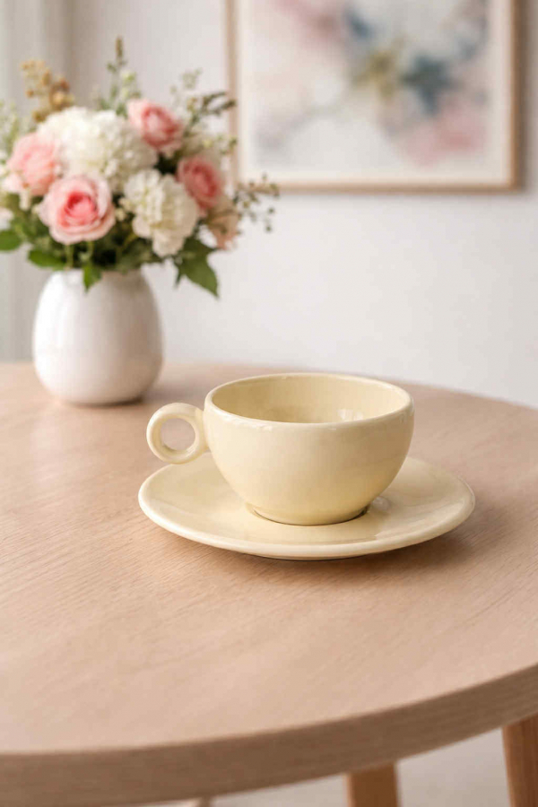 Šálka s podšálkou, svetlá, bez obalu