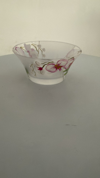 Sklenená misa, svetlá, dekorovaná, 14x7 cm