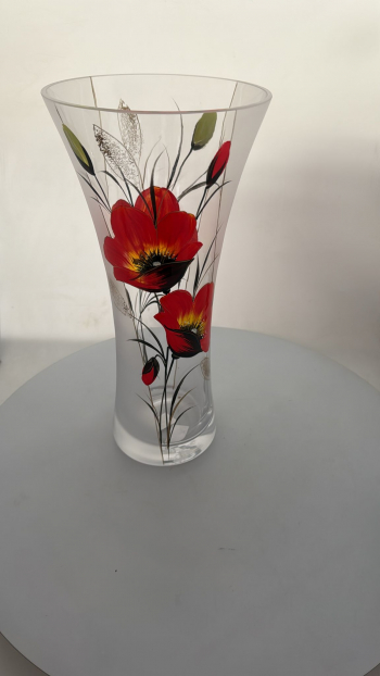 Sklenená váza, svetlá, dekorovaná, kvetinková, 35x16,5 cm
