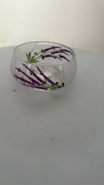 Sklenená misa, svetlá, dekorovaná, levanduľa, 5x12 cm