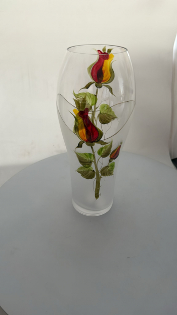 Sklenená váza, svetlá, dekorovaná, kvetinková, 32x9 cm