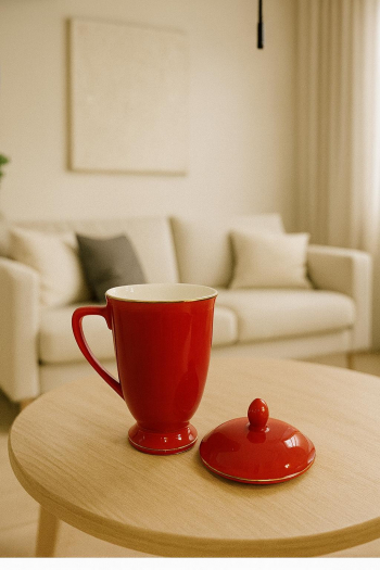 Hrnček s vrchnákom, červený