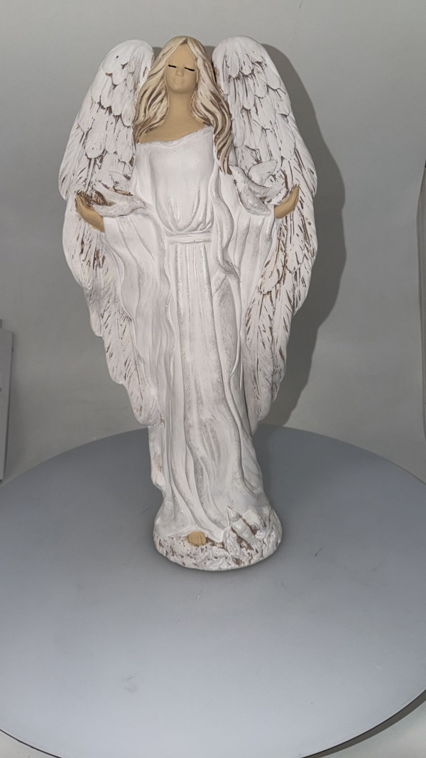 Dekoračný anjel GLORIA, sádrový, biely, 43x20 cm