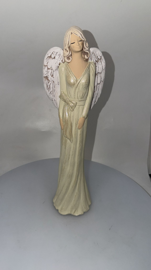 Dekoračný sádrový anjel KINGA, zelený, 42x13 cm