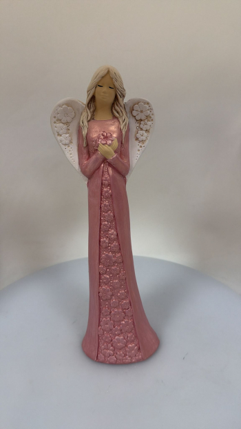 Dekoračný anjel sadrový IDA, ružová perleť, 38x12 cm