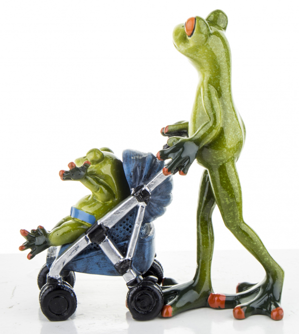 Figurína, žabka s kočiarom, zelená, 16x14x7 cm