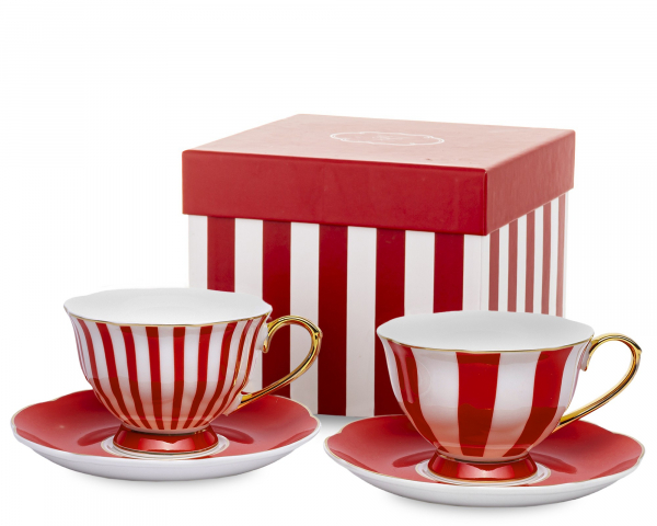 Šálka s podšálkou, bielo-červená