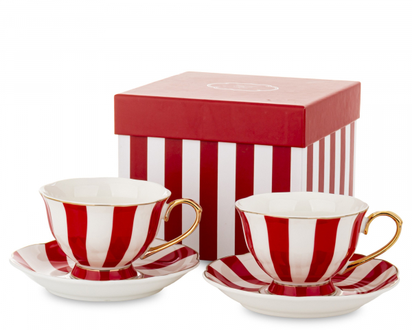 Šálka s podšálkou, bielo-červená