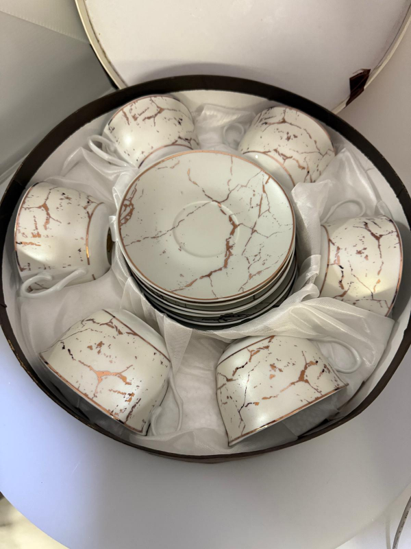 Šálka s podšálkou, svetlá, dekorovaná, 6 ks v sade, POŠKODENÉ