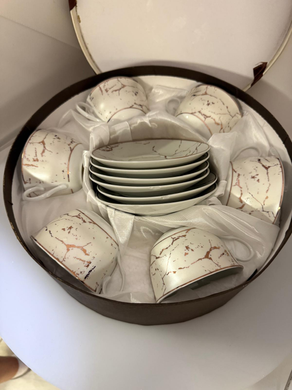 Šálka s podšálkou, svetlá, dekorovaná, 6 ks v sade, POŠKODENÉ