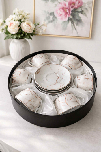 Šálka s podšálkou, svetlá, dekorovaná, 6 ks v sade, POŠKODENÉ