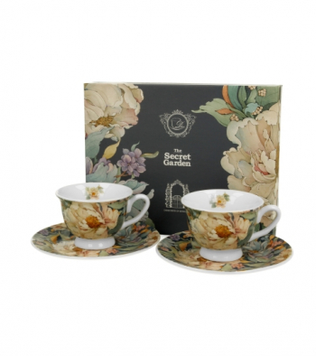 Šálky s podšálkami espresso, PEONY BLUE, 2 ks v balení