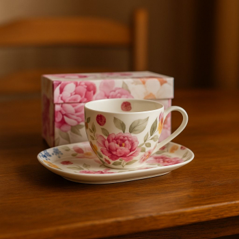 Raňajková JUMBO šálka s tanierikom, JUNE