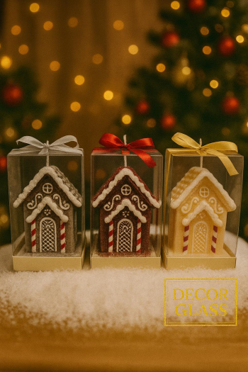 Vianočná dekoračná sviečka, perníkový domček, 13 cm