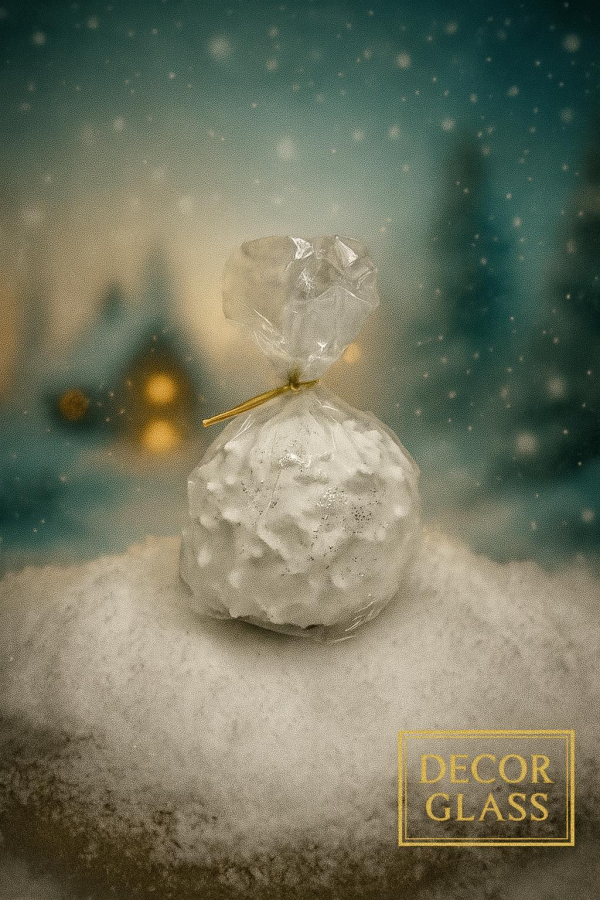 Vianočná dekoračná sviečka guľa, snehová vločka, biela, 7 cm