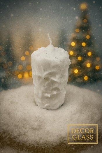 Vianočná dekoračná sviečka, snehová vločka, biela, 7x10 cm