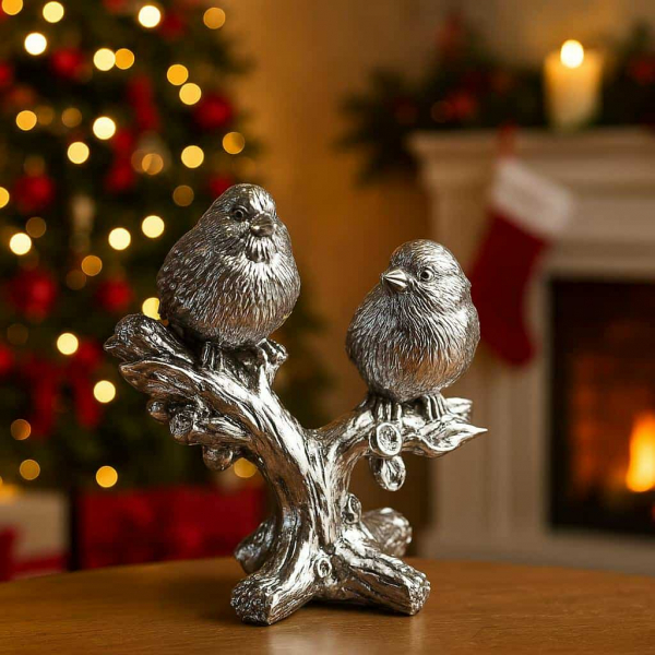 Dekoračná figúrka vtáčiky na strome, 14x10x18 cm
