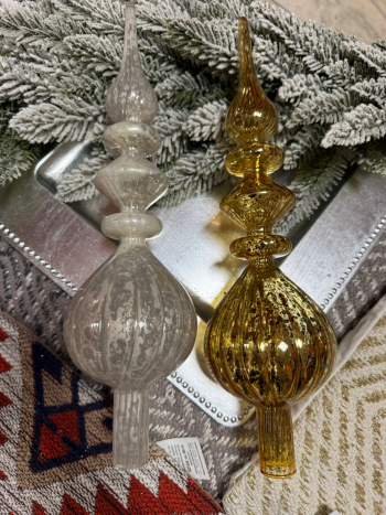 Vianočný dekoračný špic na stromček, strieborný, 35 cm