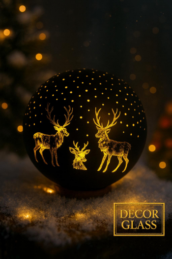 Sklenená visiaca svietiaca guľa, čierna, 12 cm, LED