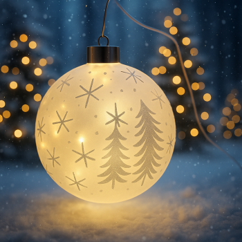 Sklenená visiaca svietiaca guľa, biela, 15 cm, LED