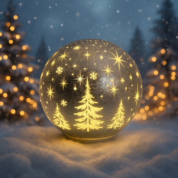 Sklenená svietiaca dekorovaná guľa, strieborná, 15 cm, LED