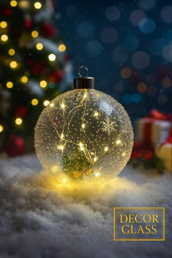 Sklenená visiaca svietiaca guľa s kryštálmi, svetlá, 20 cm, LED