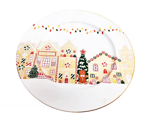 Vianočný dekoračný tanier, svetlý, plech, 33 cm