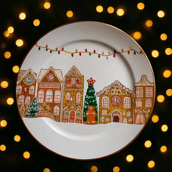 Vianočný dekoračný tanier, svetlý, plech, 33 cm