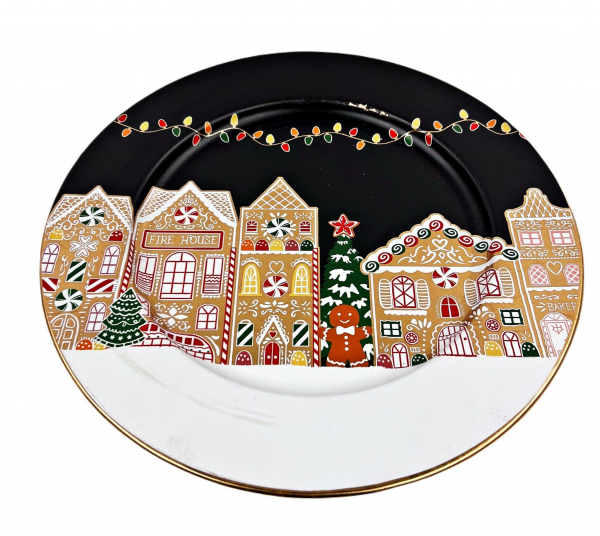 Vianočný dekoračný tanier, tmavý, plech, 33 cm