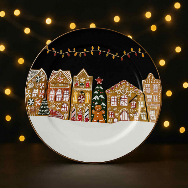 Vianočný dekoračný tanier, tmavý, plech, 33 cm