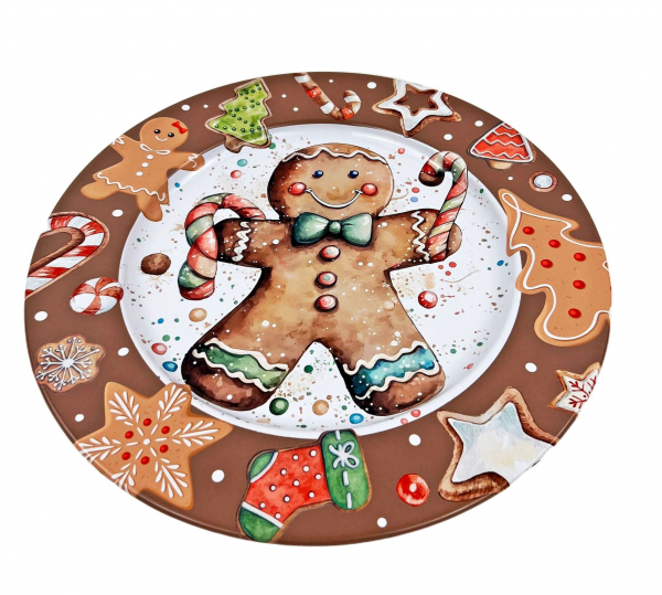 Vianočný dekoračný tanier, dekorovaný, plech, 33 cm