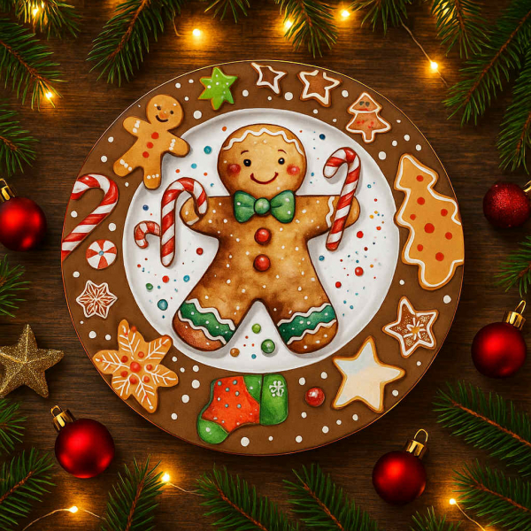 Vianočný dekoračný tanier, dekorovaný, plech, 33 cm