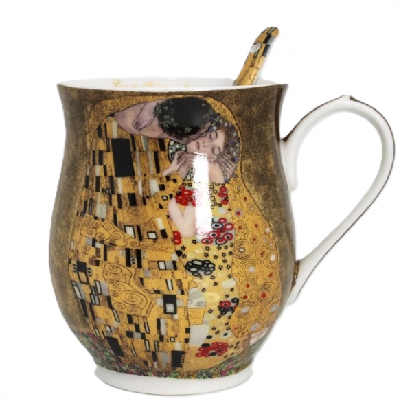 Hrnček, tmavohnedý, G. Klimt, bozk