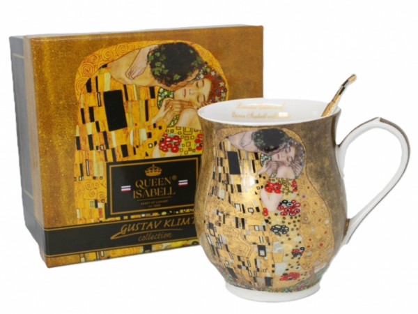 Hrnček, tmavohnedý, G. Klimt, bozk