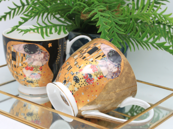 Hrnčeky JUMBO, tmavohnedý, G. Klimt, bozk, 2 ks v balení